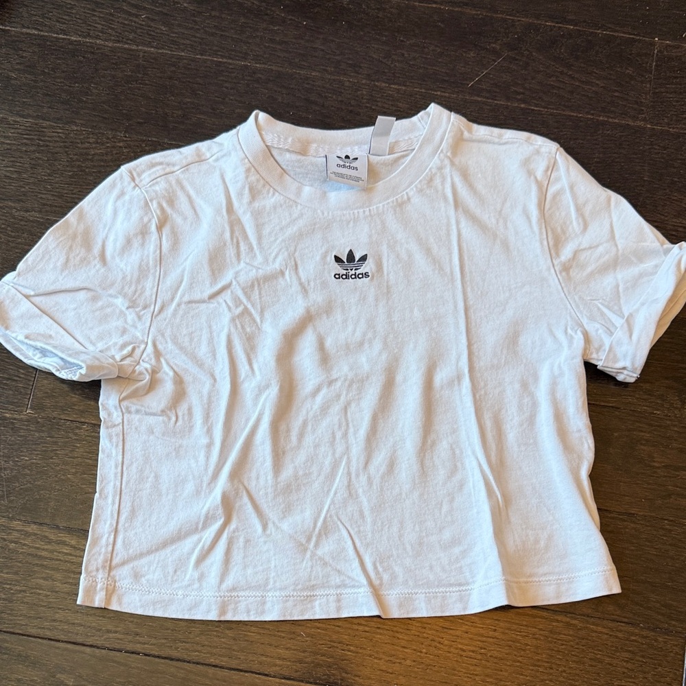 Adidas Cropped White Short Sleeve Tee